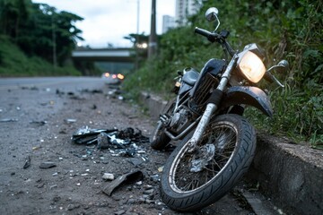 Sticker - Road accident or motorcycle crash. Selective focus background and copy space