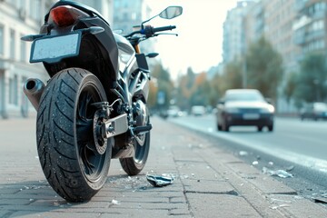 Sticker - Road accident or motorcycle crash. Selective focus background and copy space