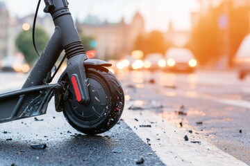 Poster - Scooter after a road accident. Background with selective focus and copy space