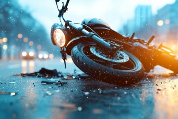 Poster - Road accident or motorcycle crash. Selective focus background and copy space