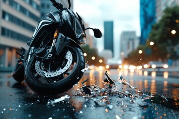 Sticker - Road accident or motorcycle crash. Selective focus background and copy space