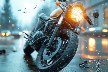 Poster - Road accident or motorcycle crash. Selective focus background and copy space