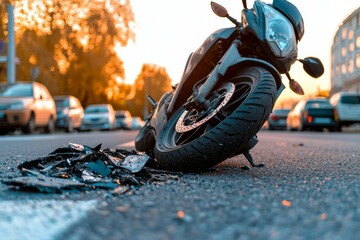 Wall Mural - Road accident or motorcycle crash. Selective focus background and copy space