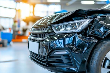 Canvas Print - Crashed car in an accident. Background with selective focus and copy space