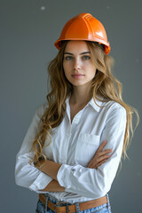 Woman architect or engineer in safety helmet standing