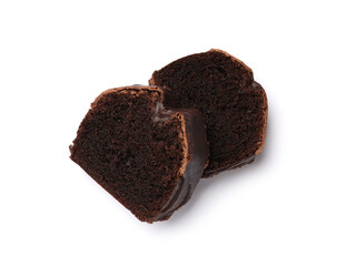 Sticker - Slices of tasty chocolate sponge cake isolated on white, above view