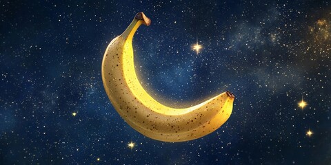 a whimsical, surreal image of a banana in the shape of a crescent moon, floating in the night sky am
