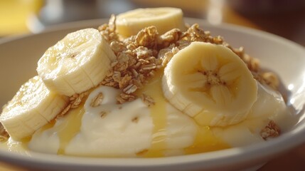 Poster - Delicious Yogurt with Bananas and Granola in Bowl