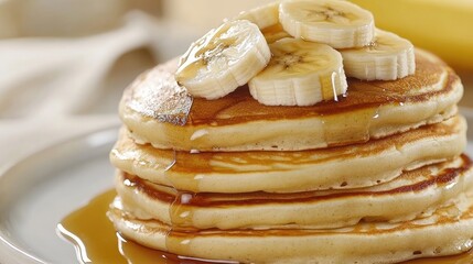 Canvas Print - Fluffy Pancakes with Bananas and Maple Syrup