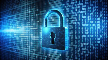 Cybersecurity concept of a key formed from binary code going into an abstract lock, cybersecurity, technology, digital