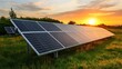 © A4719 - Solar Panels Field at Sunset   Clean Energy  Renewable Power  Environment