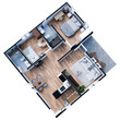 © FR.HUNIAN - 3D Floor plan of a home, 3D illustration. Top View.