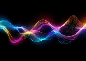 Aufkleber - Abstract neon lines flow across a black background.