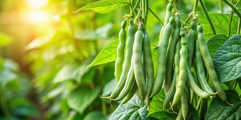 Fresh green cluster beans growing on plant in garden, garden, plant, food, agriculture, organic, produce, harvest, farm