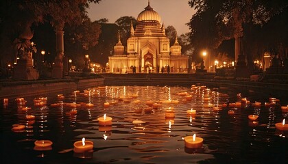 Burning candles in water for Diwali holiday