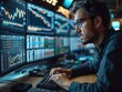 © Fridocha - A focused individual analyzes financial data on multiple screens in a trading environment.