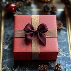 Wall Mural - Small Red Gift Box with Gold Ribbon