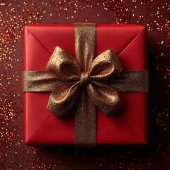 Wall Mural - Elegant Red Gift Box with Golden Bow