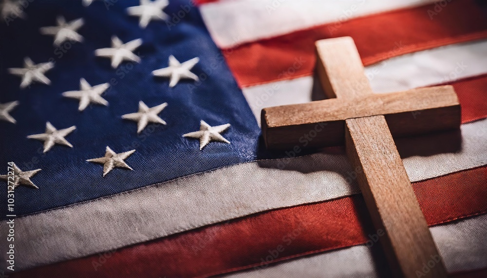 American Flag with Wooden Cross Symbolizing Faith Stock Illustration ...