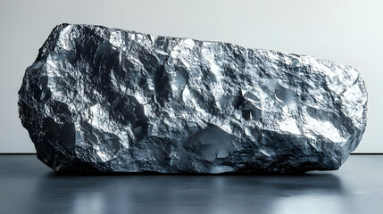 Wall Mural - A large, shiny metallic rock displayed in a minimalist space.