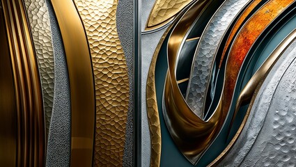 Canvas Print - Close-up of an abstract metal sculpture with a textured, hammered finish.