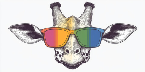 Poster - A giraffe wearing colorful sunglasses.