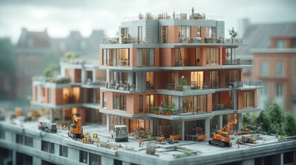 A detailed miniature model of a modern construction site.