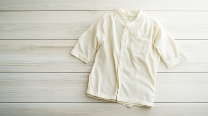 Light Colored Short Sleeve Shirt on Wood Background