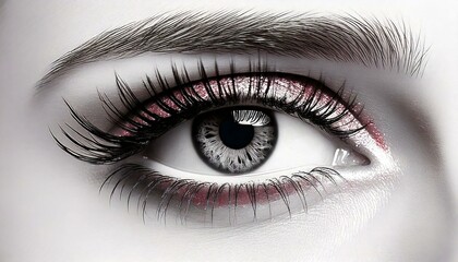 monochrome beauty makeup; art design face, close up of a beautifully designed female eye