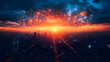© Siasart Stock - Sunset over a cityscape with digital connections above.