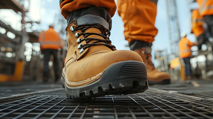 Poster - Close-up of a work boot on a construction site.