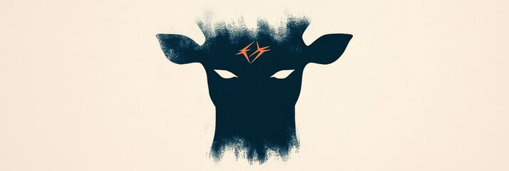 A dark and mysterious silhouette of a bull's head with a stylized symbol on its forehead.