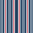 © DanaDuDesign - Vintage vertical ticking stripes navy red Vector Pattern. Retro style nautical navy blue, red, white striped seamless pattern.
