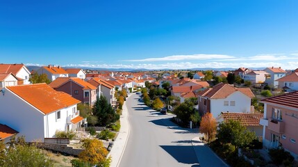 A stunning aerial shot of a historical village, with traditional architecture and narrow winding streets. The vibrant colors and detailed layout provide a captivating insight into the past while