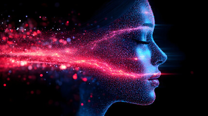 Poster - A digital art representation of a woman's profile with glowing effects.