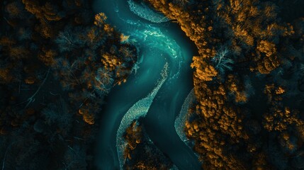 Wall Mural - Serene Aerial View of a Winding River in Nature