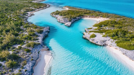 Poster - Serene Tropical Landscape with Turquoise Waters and Shoreline