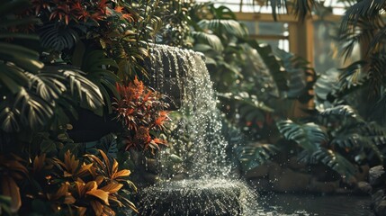 Canvas Print - Tranquil Waterfall in Lush Greenery