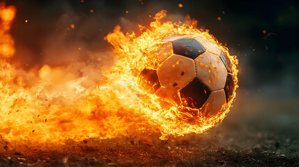 A soccer ball engulfed in flames, symbolizing speed and energy.