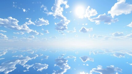 Wall Mural - Bright Blue Sky with Fluffy Clouds and Reflection