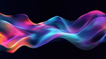 abstract design featuring a fluid iridescent holographic wave in motion, with colorful gradients flowing against a striking black backdrop for a modern look