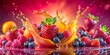 © PloyJai - A symphony of vibrant colors, a burst of juicy freshness, and a symphony of sweet flavors create a tantalizing visual feast as a splash of liquid envelopes a cluster of berries and fruits.