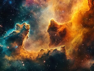 Wall Mural - vibrant nebula swirling with colorful stars and clouds, creating a cosmic wallpaper that captivates 