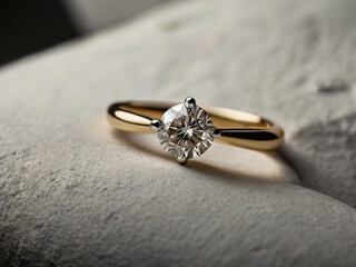 An elegant diamond engagement ring with a prominent solitaire, set on a slender gold band.