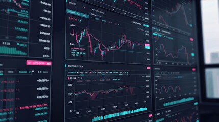 Aufkleber - Minimalist line art depiction of a modern stock trading screen showcasing a clean interface and data visualization