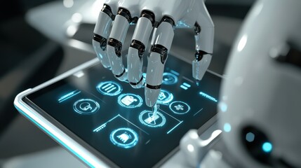 Aufkleber - A robot is using a tablet to interact with a computer program
