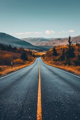 Canvas Print - A winding road leads through a mountain valley. AI.