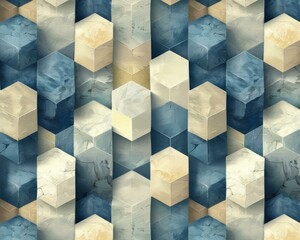 Sticker - Abstract geometric pattern with textured cubes. AI.