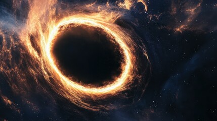 Poster - A close-up view of the event horizon of a black hole with light distortion captured in deep space