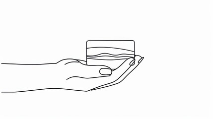 A minimalist line drawing of a hand gently holding a credit card, showcasing modern and sleek design elements for secure transactions